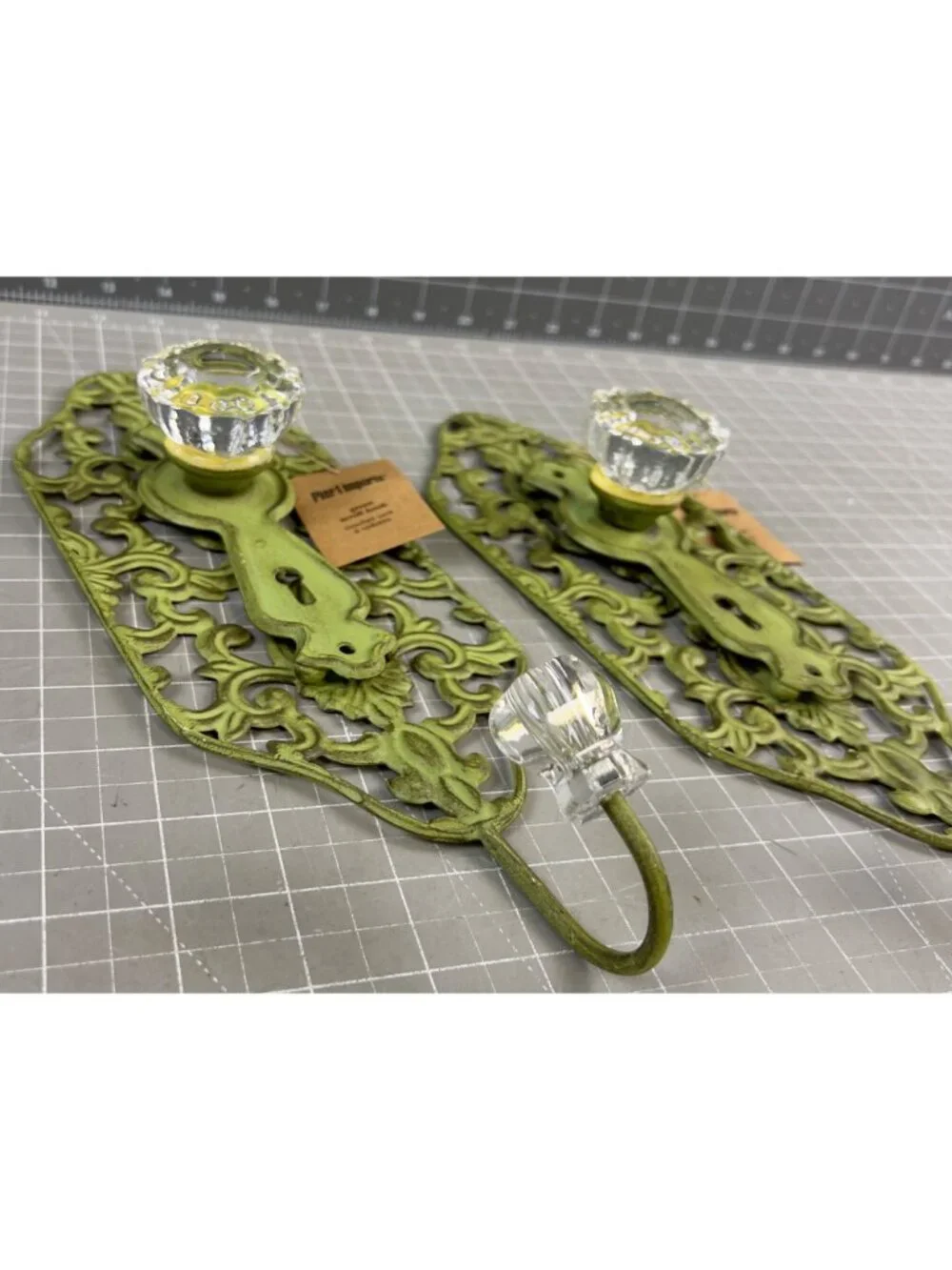 Pair Green Shabby Chic Scroll Metal Wall Hooks Acrylic Knobs By Pier 1 Imports